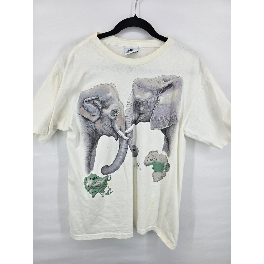 Vintage Harlequin Nature Graphics Elephant T Shirt‎ Nashville Zoo Cream Large